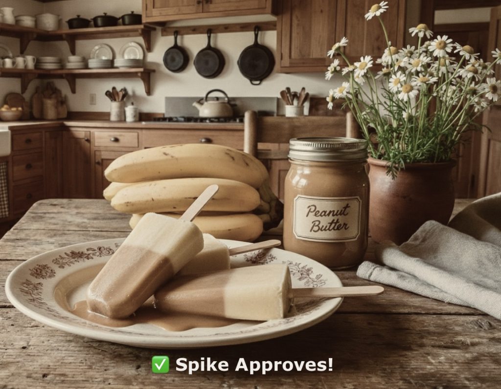 Frozen peanut butter and banana dog treats in a silicone bone mold.