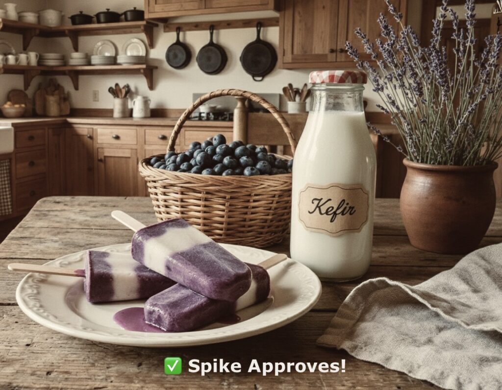 Easy frozen blueberry and kefir dog treats for hydration.